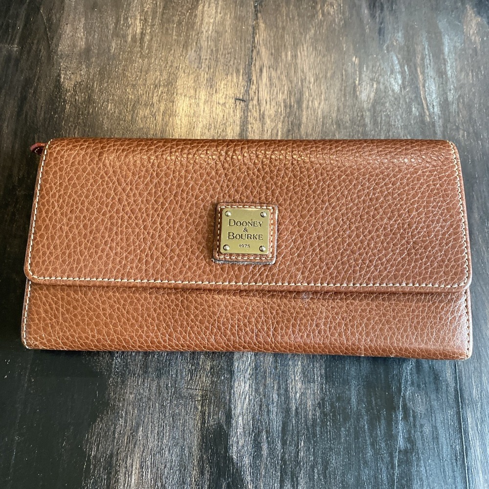 Dooney & Bourke Pebble Leather Accordian Clutch Wallet Purse Persimmon Color
